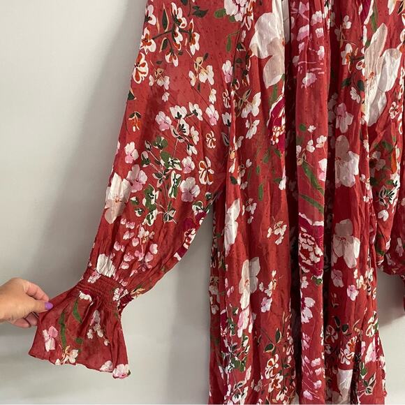 byTiMo | Women’s Chiffon Floral Botanical Rust Red Mini Shift Dress Mock-neck L - Picture 5 of 9